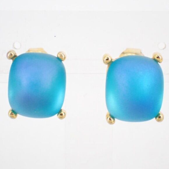 Vintage New Bijoux GIVENCHY EARRINGS Clip Goldtone Aqua/ Blue Stone Beautiful - Picture 1 of 4